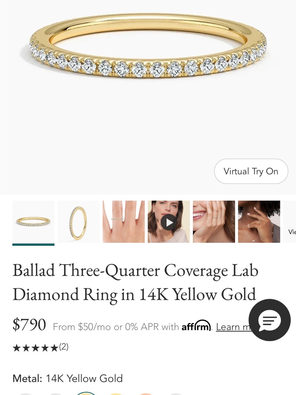Ballad Three-Quarter Coverage Diamond Ring in Yellow Gold